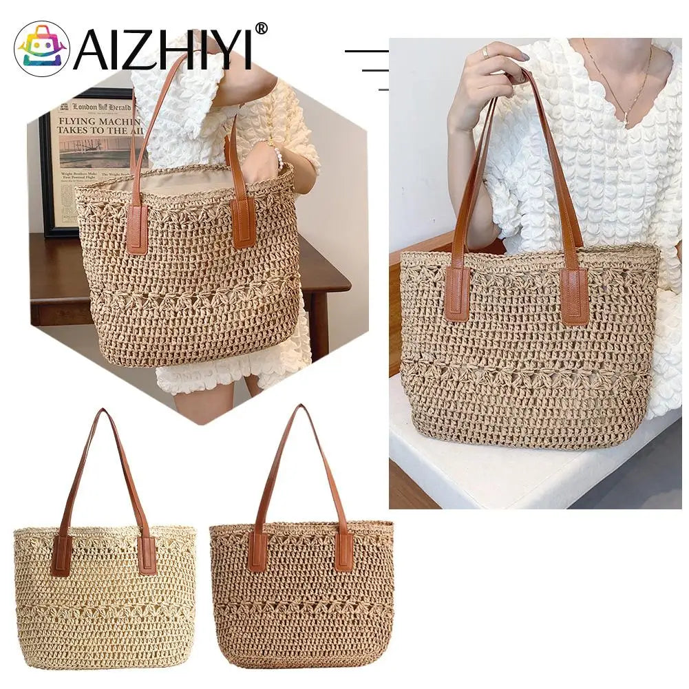 Summer Straw Woven Shoulder Bag Large Capacity Beach Handbag