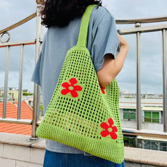 Summer Flower Handbag Women's Knitted Shoulder Bag Large Capacity Tote