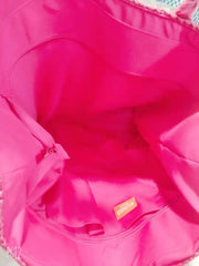 Hot Pink Straw Tote Bag for Women Large Capacity