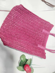 Hot Pink Straw Tote Bag for Women Large Capacity