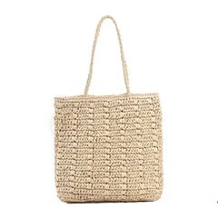 Bohemian Straw Beach Tote Handbag, Summer Travel Shopper, Large Shopping Bag