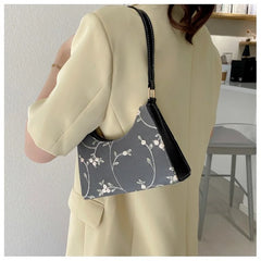 Summer Floral Lace Shoulder Bag for Women Soft PU Leather Underarm Bag