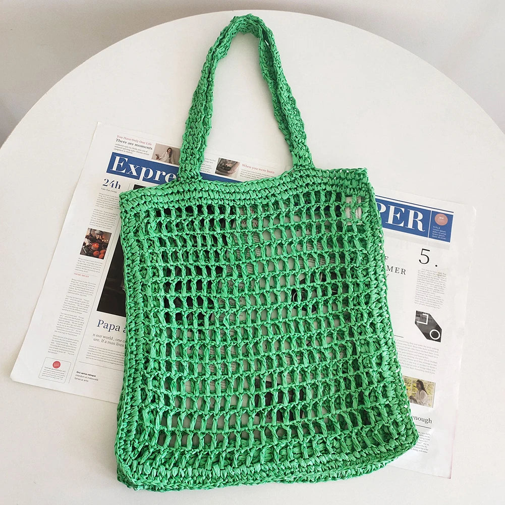Summer Ladies Woven Tote Hollow Top-handle Bag Casual Portable Net Crochet