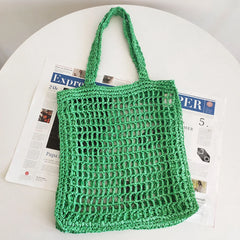 Summer Ladies Woven Tote Hollow Top-handle Bag Casual Portable Net Crochet