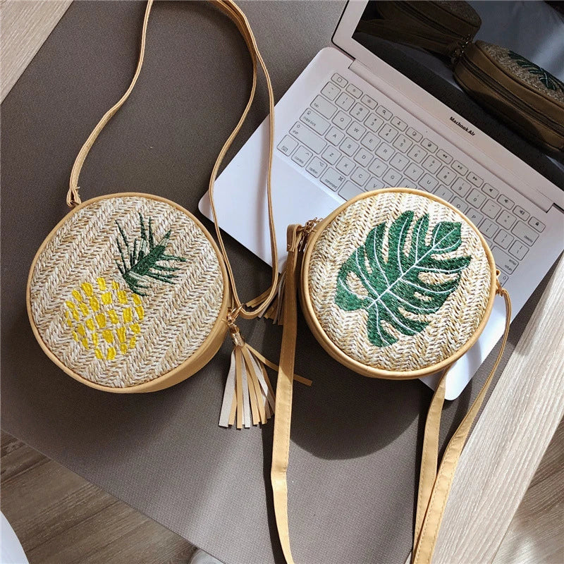Summer Women's Straw Shoulder Bag Embroidered Crossbody Bag