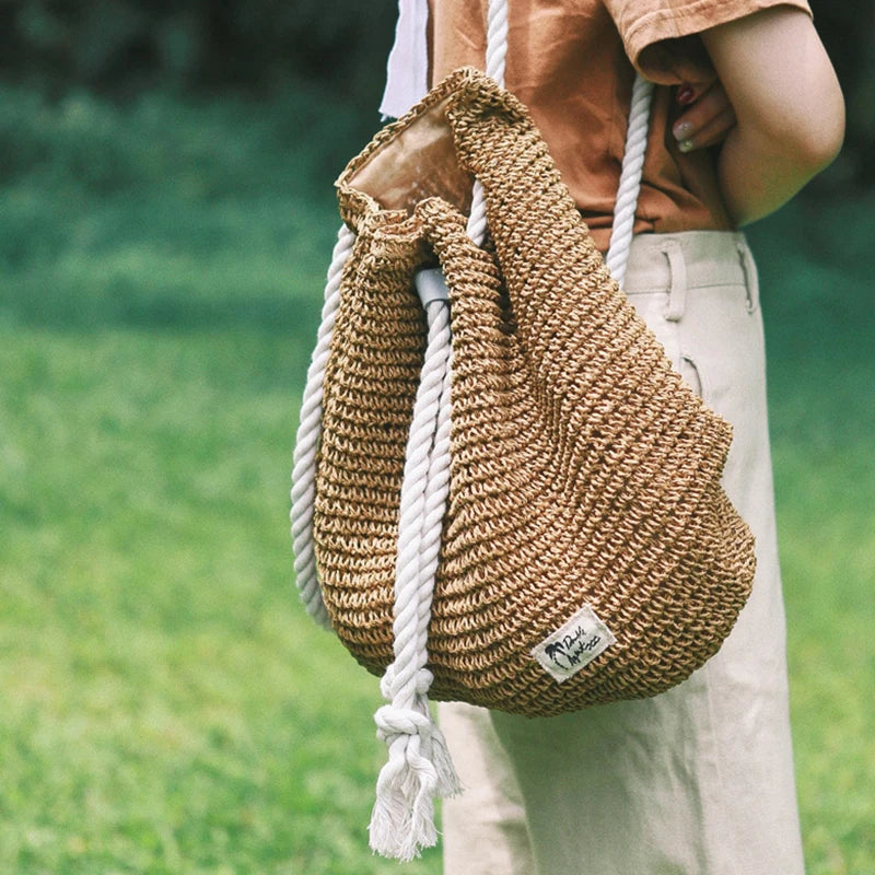Summer Straw Bag Women Backpack Rucksack For Girls Mochila Beach Shoulder Bag