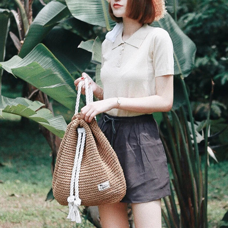 Summer Straw Bag Women Backpack Rucksack For Girls Mochila Beach Shoulder Bag