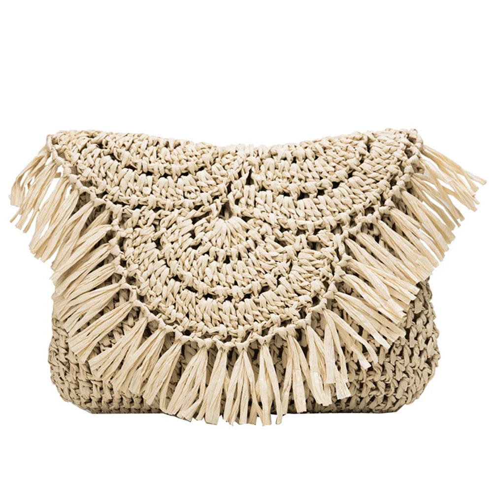 Summer Straw Tassel Beach Bag Rattan Woven Handbag