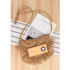 Summer Straw Women's Beach Tassel Bag Raffia Rattan Handbag