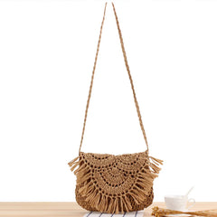 Summer Straw Women's Beach Tassel Bag Raffia Rattan Handbag