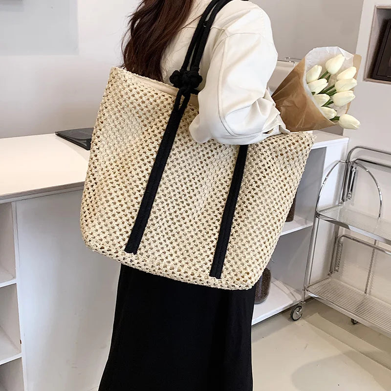 Straw Beach Bag Women Shoulder Handbag Travel Shopper Resort Style