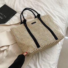 Straw Beach Bag Women Shoulder Handbag Travel Shopper Resort Style