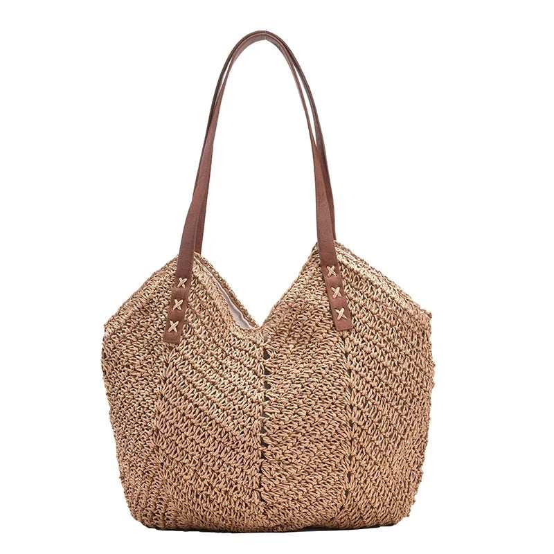 Straw Beach Bag Woven Shoulder Rattan Shopping Tote Bohemian Vacation