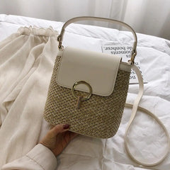 Summer Straw Bucket Bags For Women Rattan Crossbody Lady Travel Purses