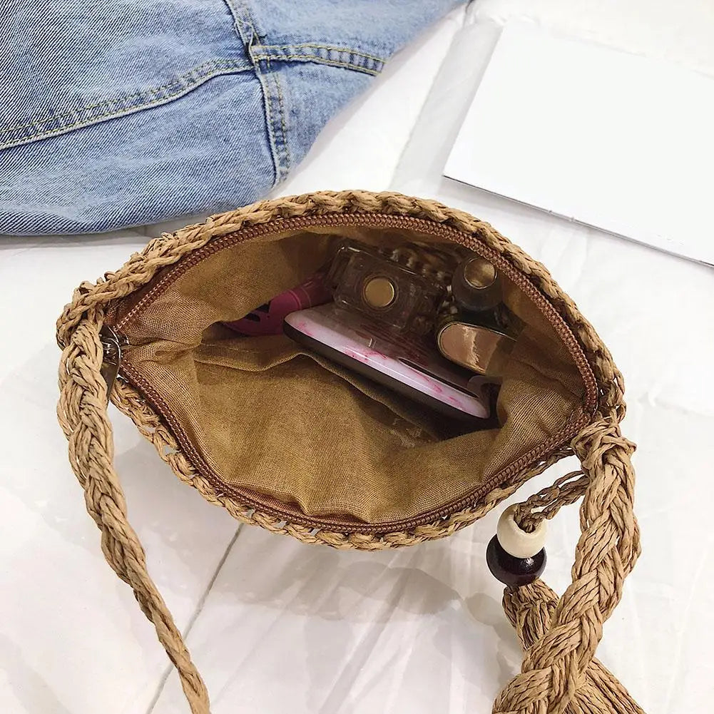Summer Straw Messenger Bag Hollow Out Woven Shoulder Tassel Crossbody