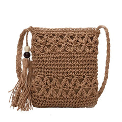 Summer Straw Messenger Bag Hollow Out Woven Shoulder Tassel Crossbody