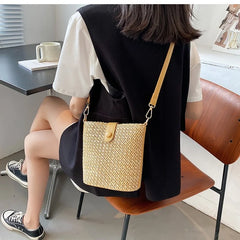 Summer Straw Woven Bucket Crossbody Bag for Women