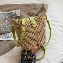 Summer Straw Woven Bucket Crossbody Bag for Women
