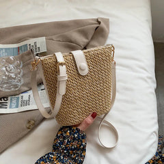 Summer Straw Woven Bucket Crossbody Bag for Women