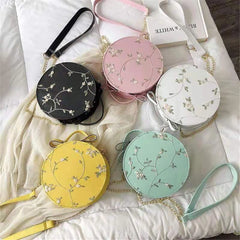Summer Sweet Lace Round Handbags High PU Leather Women Crossbody Bags