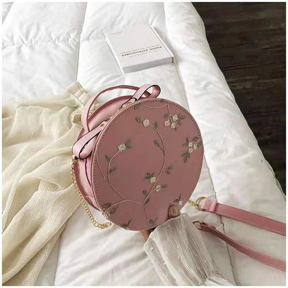 Summer Sweet Lace Round Handbags High PU Leather Women Crossbody Bags