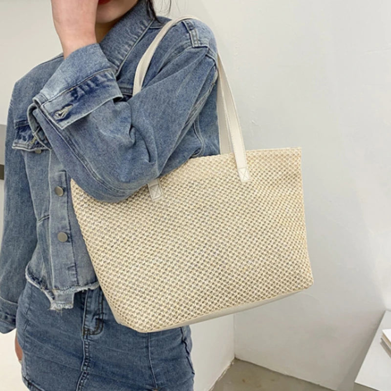 Summer Straw Bags Hit Handbags for Women Zipper Matching Tote Bag