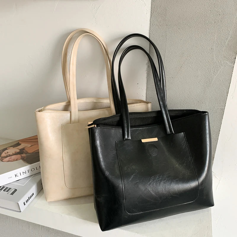 Summer Vintage Handbag Large Capacity Soft Pu Leather Shoulder Bag