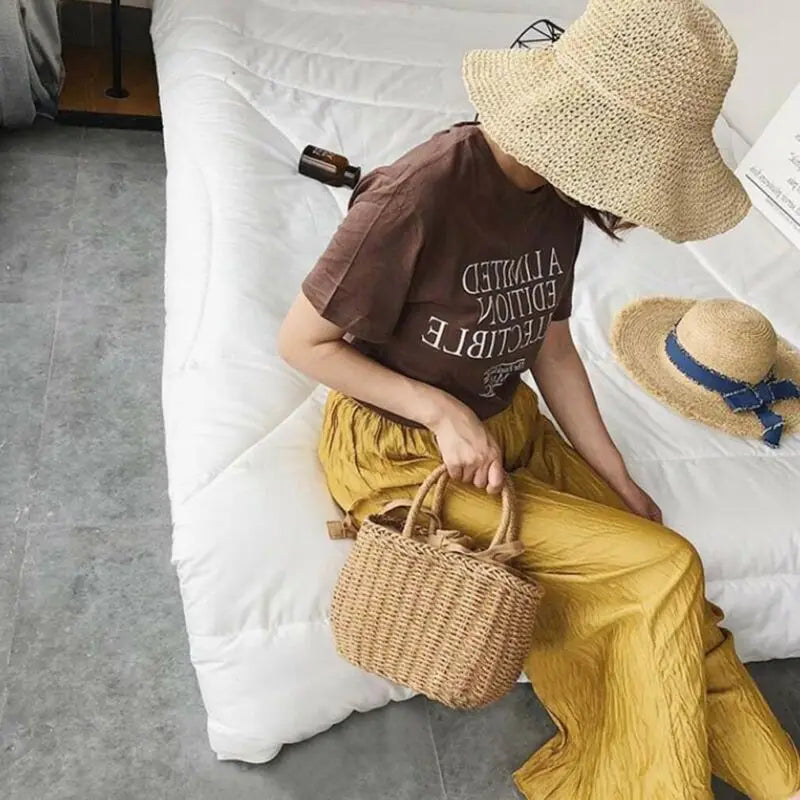 Summer Straw Woven Bag Handbag Rattan Clutch Vintage Tote