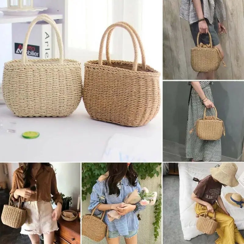 Summer Straw Woven Bag Handbag Rattan Clutch Vintage Tote
