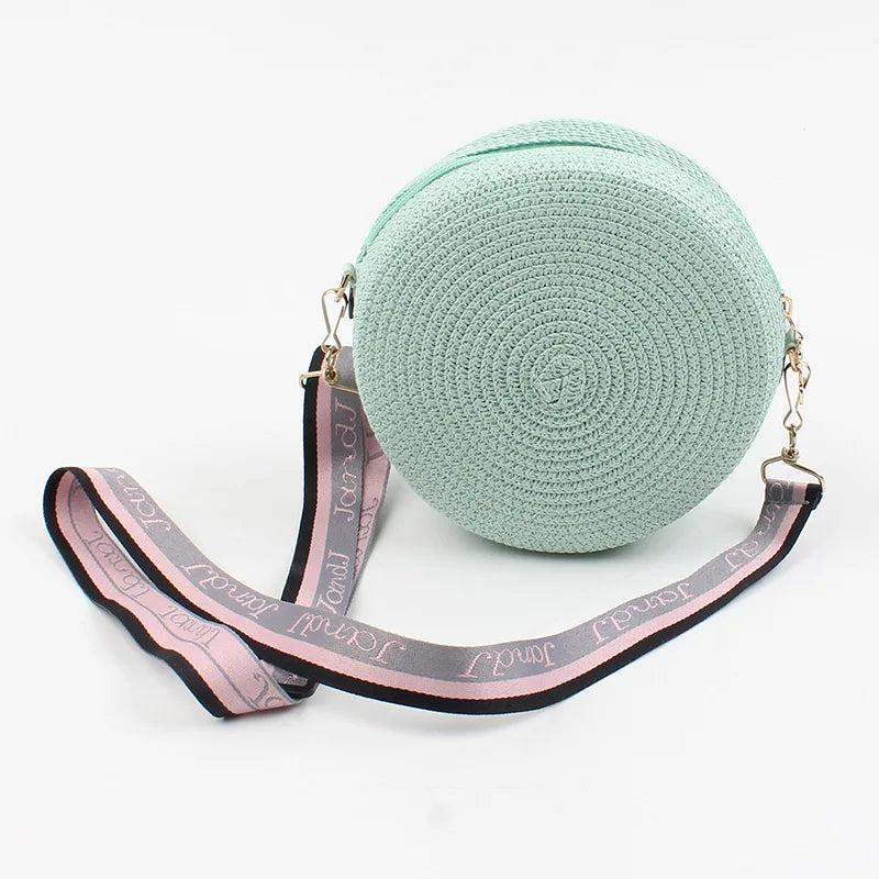 Summer Round Crossbody Bag Straw Woven Shoulder Retro Wallet Handbag