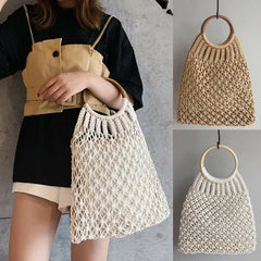 Summer Women Straw Rattan Beach Bag Hand Woven Shoulder Shopping Handbag Tote