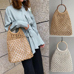 Summer Women Straw Rattan Beach Bag Hand Woven Shoulder Shopping Handbag Tote