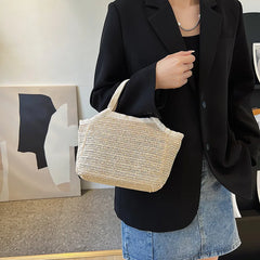 Vintage Straw Basket Beach Bag Rattan Shopping Handle Bag