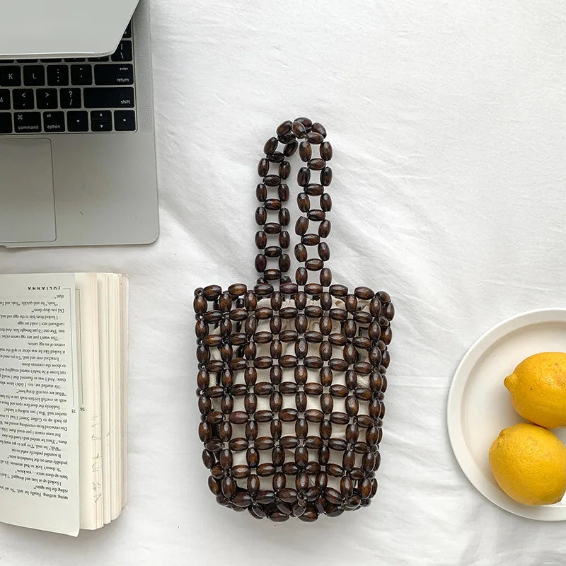 Summer Bucket Bag Drawstring Hand-Woven Beach Bag