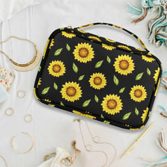 Sunflower Print Jewelry Box Travel Cosmetics Organizer