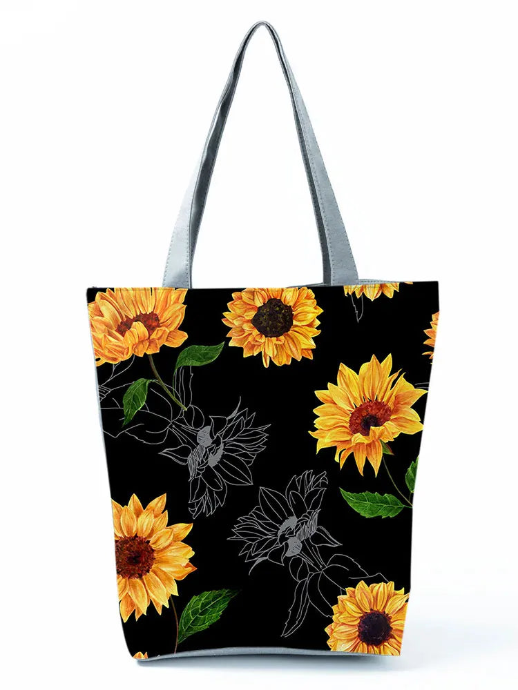 Sunflower Printed Handbags Eco Shopper Portable Tote Bag