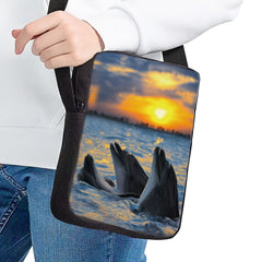 Sunset Palm Dolphin Print Sling Messenger Bag Women Small Ladies Shoulder Bags