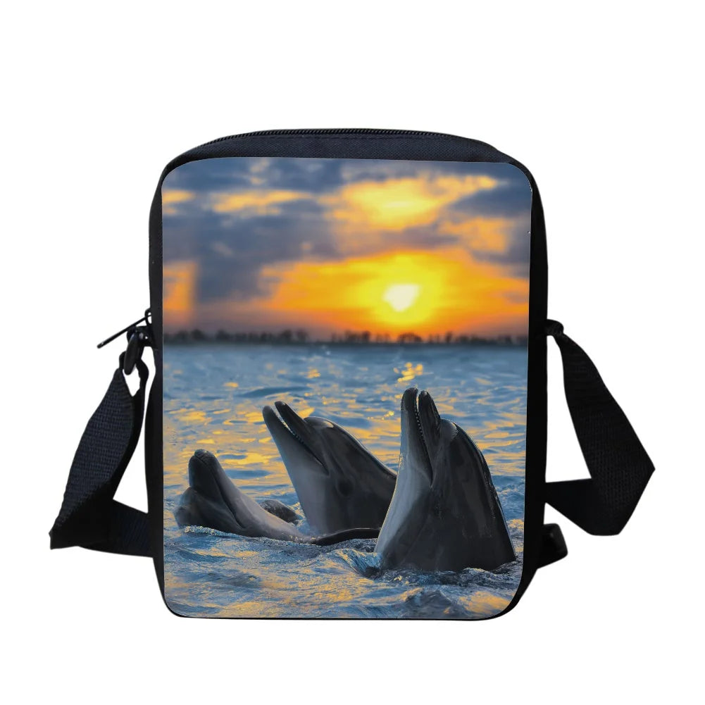 Sunset Palm Dolphin Print Sling Messenger Bag Women Small Ladies Shoulder Bags