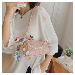 Cartoon Pattern Shoulder Bag with Silk Scarf