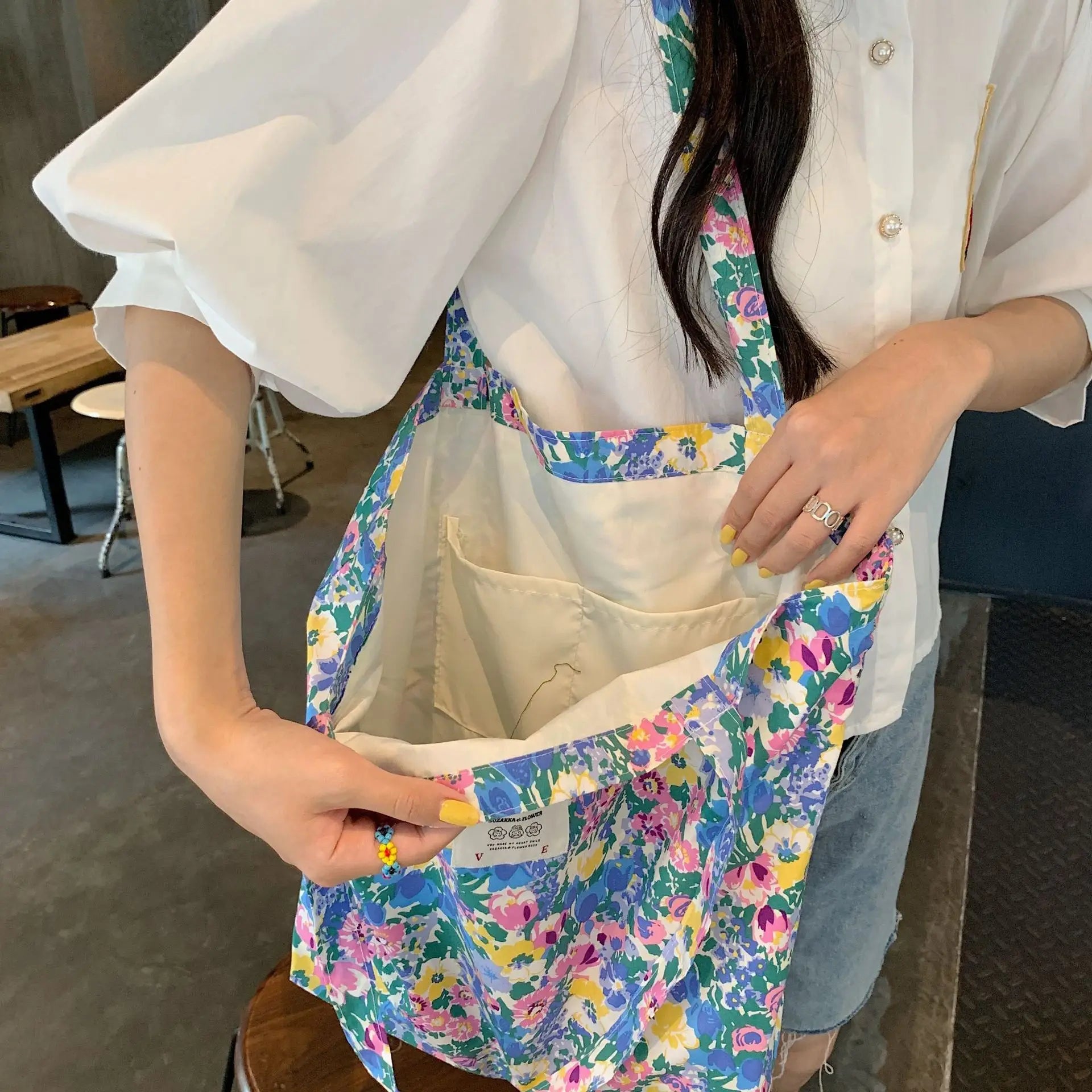 Sweet Flower Girls Student Book Tote Handbags Floral Women's Thin Cloth Shoulder