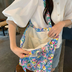 Sweet Flower Girls Student Book Tote Handbags Floral Women's Thin Cloth Shoulder
