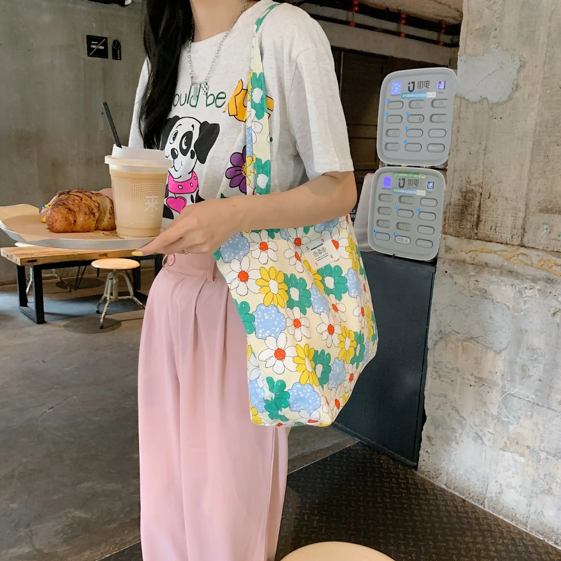 Sweet Flower Girls Student Book Tote Handbags Floral Women's Thin Cloth Shoulder