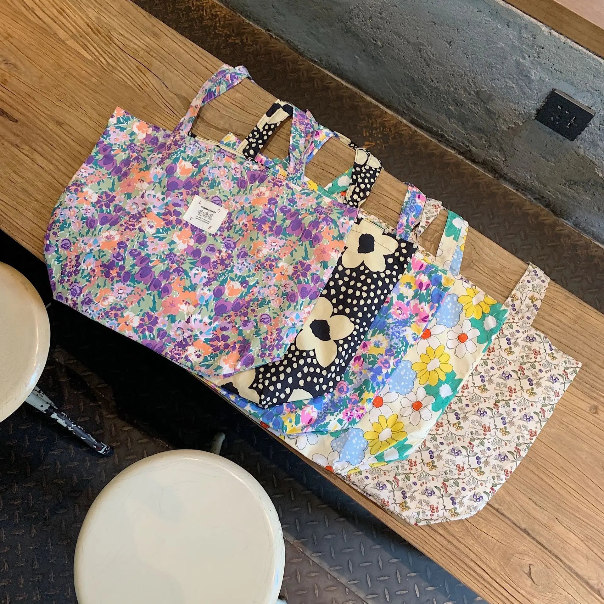 Sweet Flower Girls Student Book Tote Handbags Floral Women's Thin Cloth Shoulder