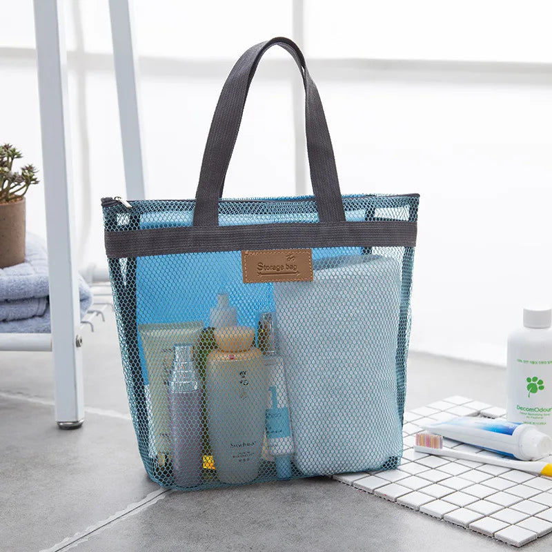 Floral Mesh Tote Handbags for Shoes Storage Swimming Travel Beach Bags