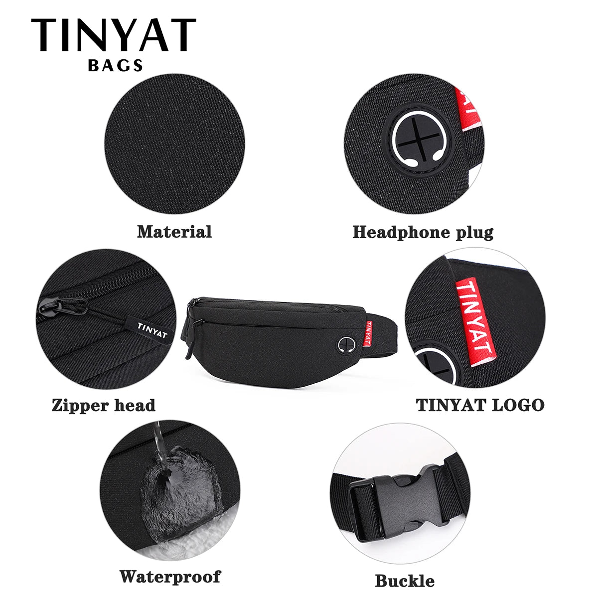 TINYA Canvas Men Fanny Pack Outdoor Sports Waist Pack Crossbody Phone Pouch Bag