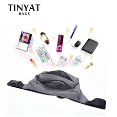 TINYAT Men Waist Bag Casual Fanny Pack Money Phone Belt Gray Nylon Bum Bag