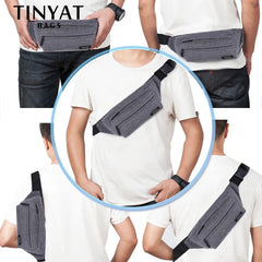 TINYAT Men Waist Bag Casual Fanny Pack Money Phone Belt Gray Nylon Bum Bag