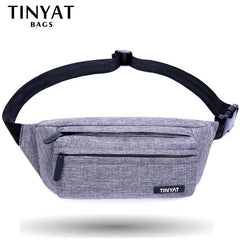 TINYAT Men Waist Bag Casual Fanny Pack Money Phone Belt Gray Nylon Bum Bag