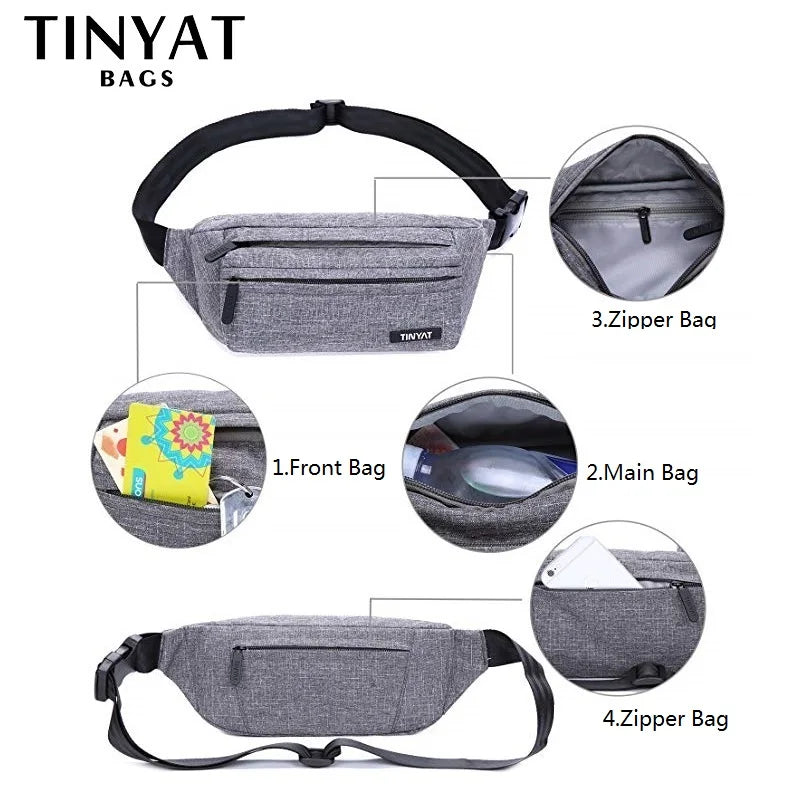 Men Grey Waist Bag Pack Casual Functional Phone Money Belt Fanny Travel Hip