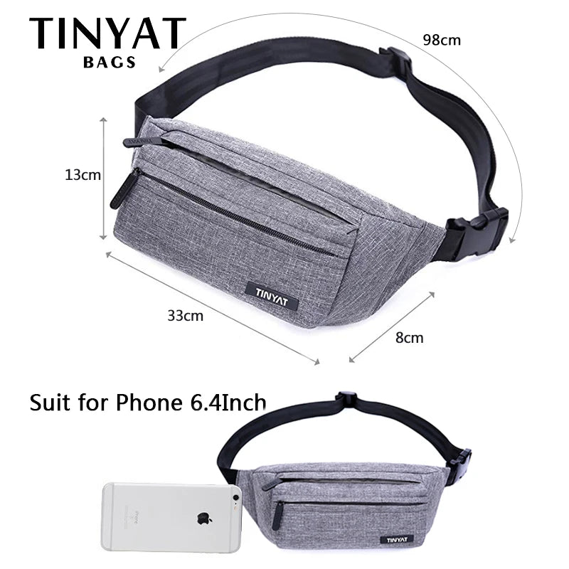 Men Grey Waist Bag Pack Casual Functional Phone Money Belt Fanny Travel Hip